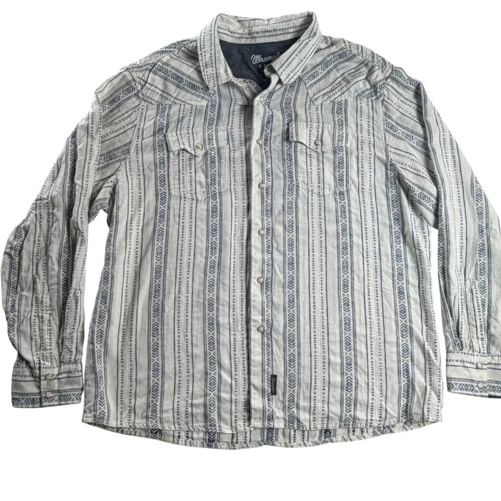 Wrangler Retro Premium Mens XXL Linen Blend Pearl Snap Western Shirt Stripe